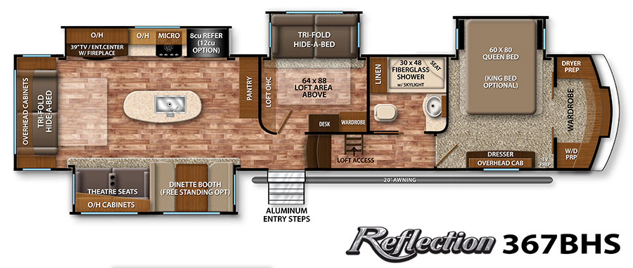 Exodus. Our 2016 Reflection 367BHS by Grand Design. It's a mid-bunk floor plan, which is PERFECT for our needs.